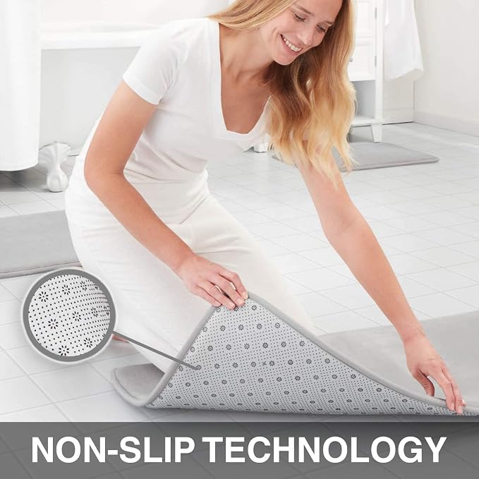 Memory Foam Bath Mat Non Slip Absorbent Super Cozy Velvet Bathroom Rug Carpet (22 inches X 36 inches, Silver)