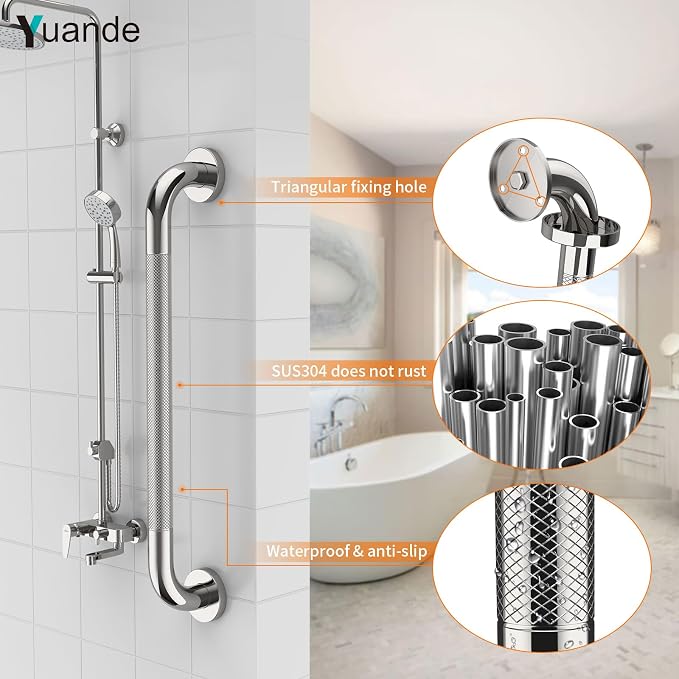 4 Pack 24 Inch Shower Grab Bar, YuanDe Chrome Bathroom Grab Bar Handle w/Anti-Slip Knurled Grip, Stainless Steel Bath Balance Bar,1.25" Diameter Safety Hand Rail Support,Handicap Injury Elderly Senior