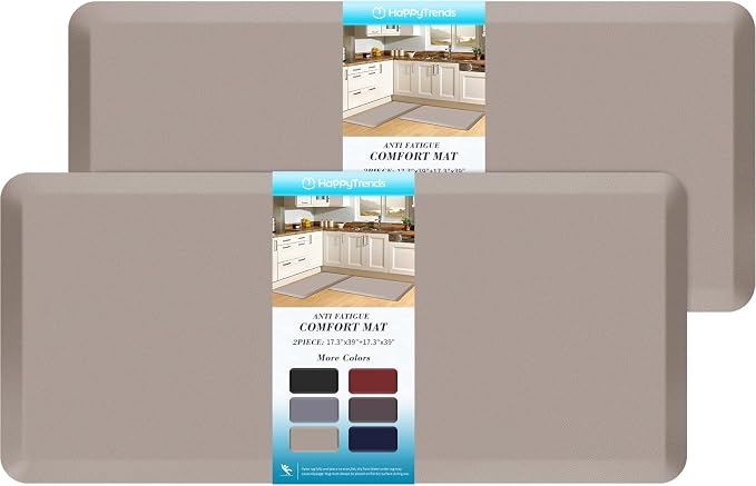 HappyTrends 2 PCS Kitchen Mat Cushioned Anti-Fatigue Floor Mat, Heavy Duty Ergonomic Comfort Foam Standing Mat, Waterproof Non-Slip Kitchen Rugs for Home, Office(17.3"x39"+17.3"x39",Khaki)