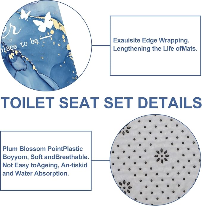 4Pcs Family Marble Shower Curtain Set,Blue Home Inspirational Bathroom Sets with Shower Curtain and Rugs, Bathroom Decor Set,Waterproof Bathroom Curtains Shower Set,with 12 Pcs Hooks