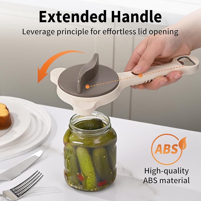 4-in-1 Jar Opener for Seniors & Arthritis Sufferers – Adjustable Stainless Steel Lid Remover & Can Opener for Weak Hands, Fits All Jars and Bottles, Kitchen Must-Have.