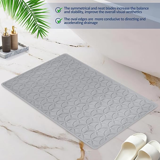 Non Slip Bathtub Mat | Real Rubber Bath Mat for Tub and Shower | Bath Mat for Daily Safety | Pet Dog Bath Mat | Soft No-Slip Bath Mat | Nonskid Bathroom Tub Mat, 16” x 28”（Gray）