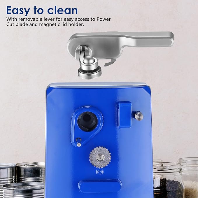 Davivy Electric Can Opener, One Touch Lid Opener, Removable Stainless Steel Cutter and 3-in-1 Design, with Sharpener and Bottle Opener (Blue-ABS)