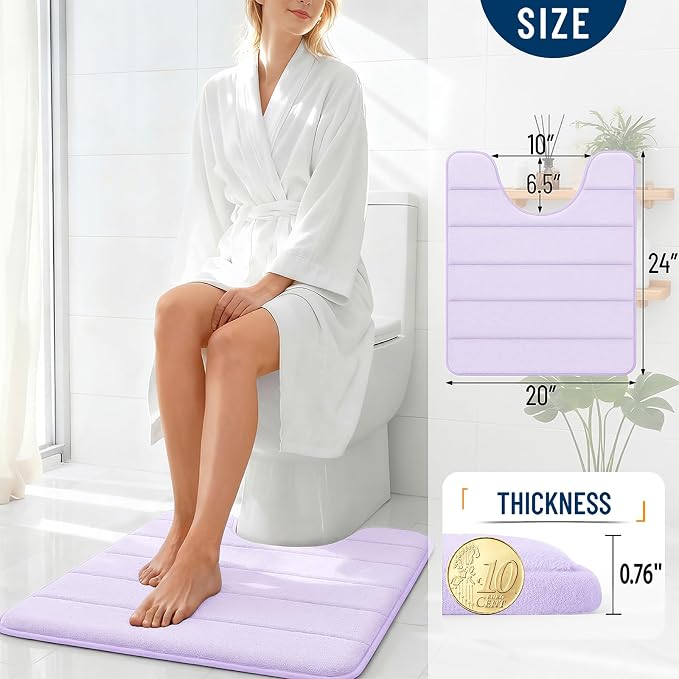 OLANLY Memory Foam Toilet Rugs U Shaped 24x20, Super Soft Absorbent Contour Bath Rugs, Quick Dry, Machine Washable Toilet Mat, Bathmat Floor Carpet, Bathroom Home Decor Accessories, Lavender