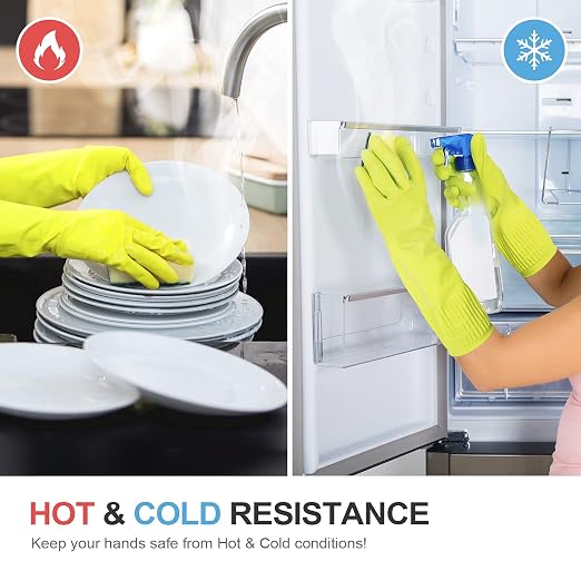 DABOGOSA Mamison 2 Pairs Reusable Waterproof Household Dishwashing Cleaning Rubber Gloves, Non-Slip Kitchen Glove (Green, Medium (Pack of 2))