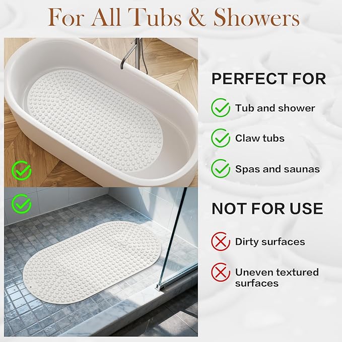 Extra Large Bathtub Mat 33x17.3 - White Non Slip Silicone Bath Mat for Soaking Tub, Oversized Pop It Shower Mat for Freestanding Tub, Soft Cushion for Adults, Heavy Duty Quick Dry