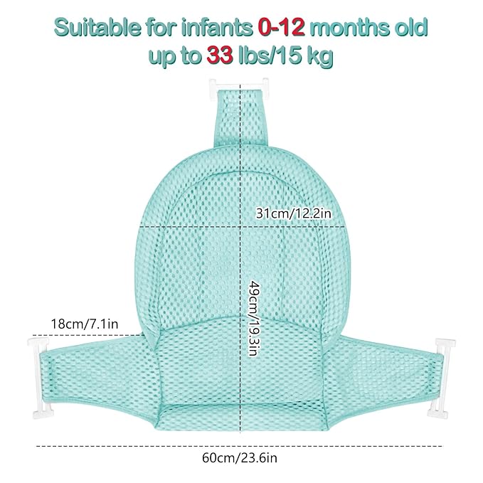 Colorlife Baby Bath Seat Support Net Infant Bathing Seat Support Mat, Adjustable Comfortable Non-Slip Three-Pointed Baby Shower Net Bathtub Sit Up Mesh for Newborn 0-12 Months-Green(No Bathtub)