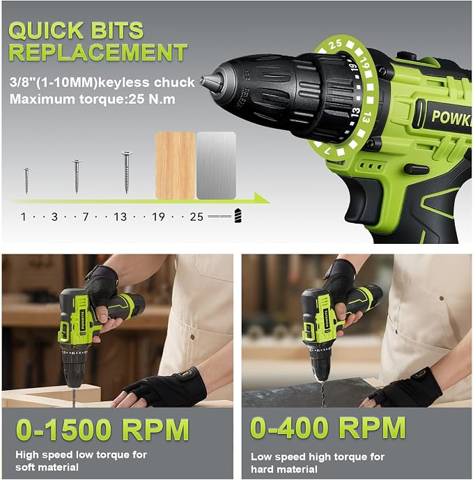 Cordless Drill Tool Set: 12V Power Drill Tool Kit with Battery & Charger, Portable Household Basic Drills Case for Men & Women, Homeowner, Diyer, Handyman, Electric Drill Set 142 Piece, Green
