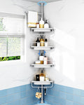 ALLZONE Corner Shower Caddy Tension Pole, Extendable Rustproof Stainless Steel Pole & 4-Tier Adjustable Shelves for Easy Drainage and Built-to-Last Stability, 34 to 116 Inches, Grey