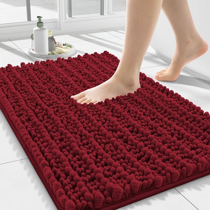 Smiry Bathroom Rugs Mat 24x16, Extra Soft Absorbent Chenille Bath Rugs, Non Slip Rubber Backing Machine Washable Quick Dry Bath Mats for Bathroom Floor, Tub, Shower, Home Decor Accessories, Red