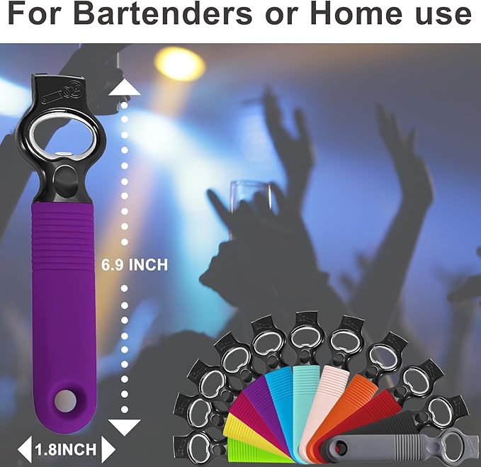 2-Pack Soda Can Opener and Beer Bottle Opener Bartender with Good Grip Silicone Handle, Pop Top Can Tab Opener for Long Nails, Bottle Opener for Arthritic Hand and Seniors, Purple