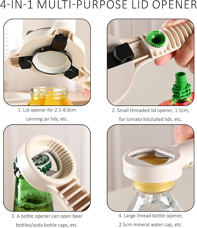 Jar Opener,4 In 1 Multi-Purpose Jar Opener,Jar Openers Top Rated For Seniors,Three Claw Bottle Opener With Non Slip Teeth, For Jars Cans Wine Bottles It Is An Essential Tool For Home Kitchens.
