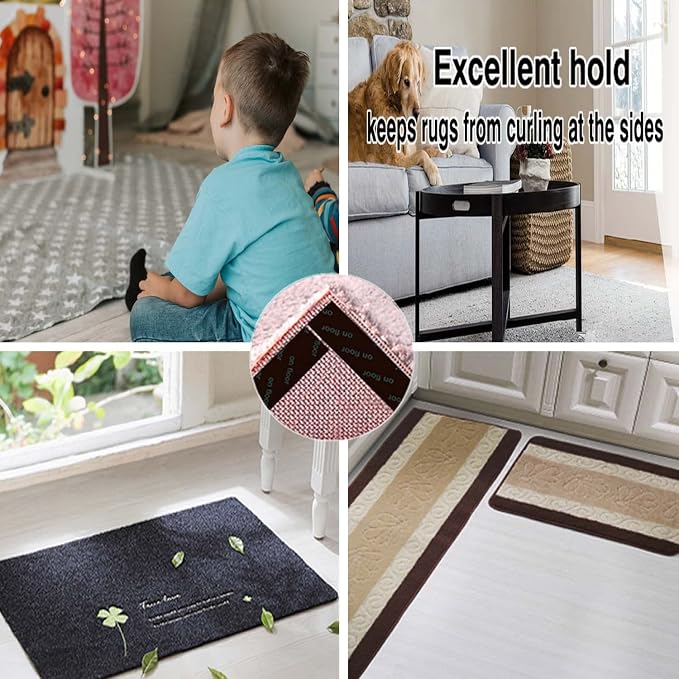 Rug Tape 16 Pcs Carpet Gripper Rug Stoper Carpet Tape Keeps Rug in Place No Slip Rug Stickers Reusable Washable Black
