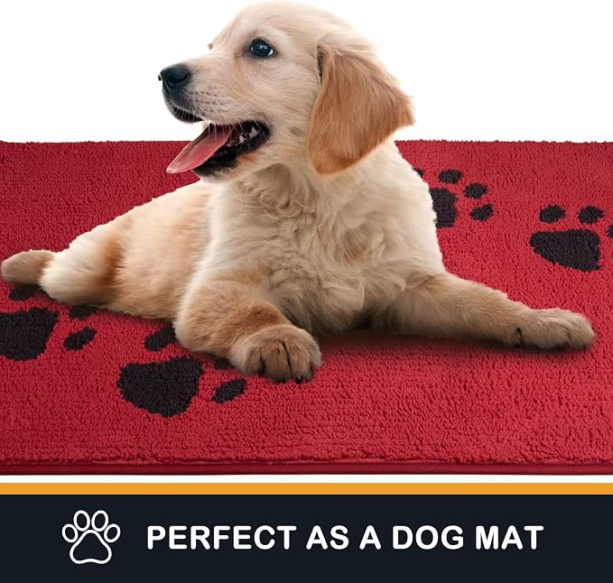 PURRUGS Dirt Trapping Door Mat 24" x 35.5", Non-Skid/Slip Machine Washable Microfiber Entrance Rug, Shoes Scraper, Dog Doormat, Super Absorbent Floor Mat for Muddy Wet Shoes and Paws, Red