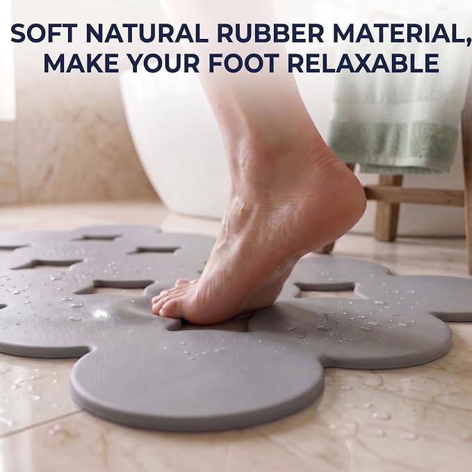 Webos Patented Non Slip Bathtub Mat Shower Mat Bath Mat Tub Mats with Strong Suction Cups Soft Natural Rubber Bath Mat for Inside The tub (Circle-Grey, 28x16 inch)