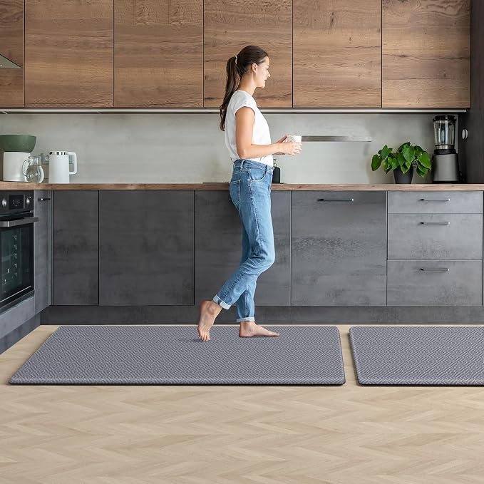 Mattitude Kitchen Mat 2PCS Kitchen Rugs Cushioned Anti-Fatigue Rug Waterproof Standing Desk Mat Kitchen Mats for Floor Kitchen Rug Set for Kitchen, Sink, Office 17.3"×30"+17.3"×47"-0.47inch Light Grey