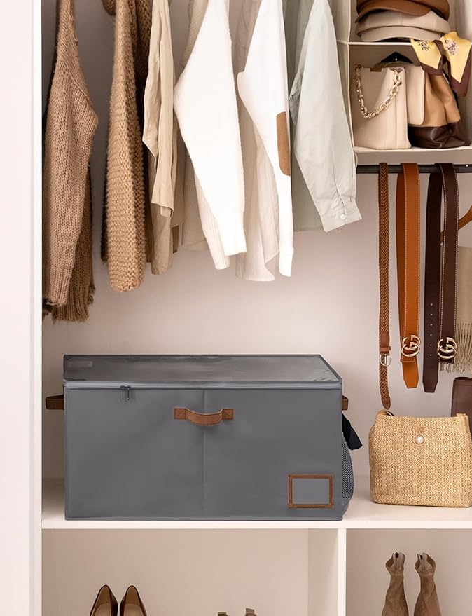 StorageWorks Shoe Organizer for Closet, Shoe Storage Containers for Entryway, Fabric Shoe Storage Organizer for Slippers and Flats, Shoe Storage Bins with Side Mesh Pocket, Fits up to 20 Pairs, Grey