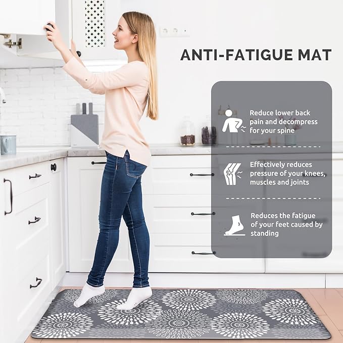 LuxStep Kitchen Mat Waterproof Kitchen Rugs for Floor Cushioned Anti-Fatigue Mat Non-Slip Standing Desk Mat Comfort Floor Mats for House Sink Office 17.3" x 39" Grey