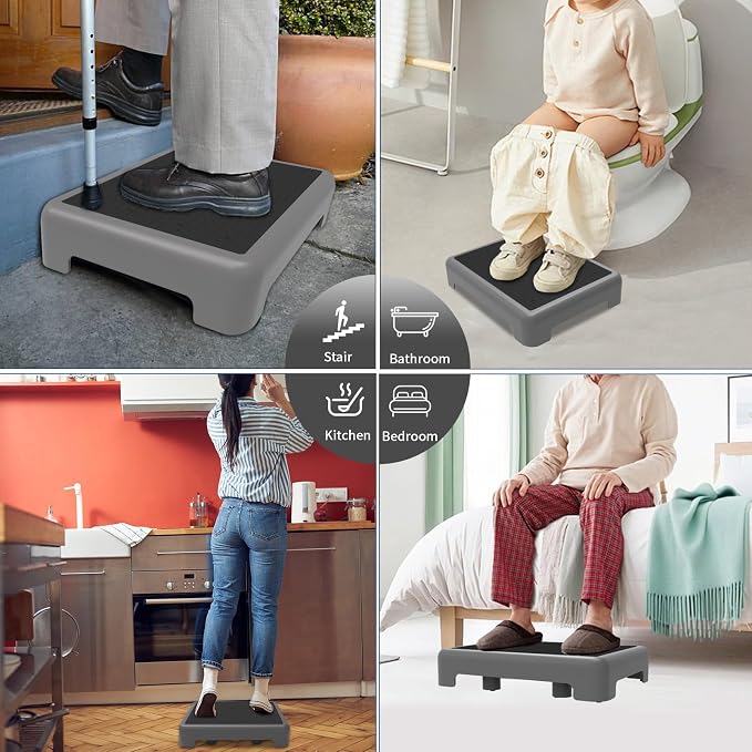 One Step Stool for Adults, Toddler Step Stools, 650 LBS Capacity Non-Slip Safety Step Platform for Elderly, Portable Stair Assist for Cars, Bedside, Kitchen, and Shower, Black Grey