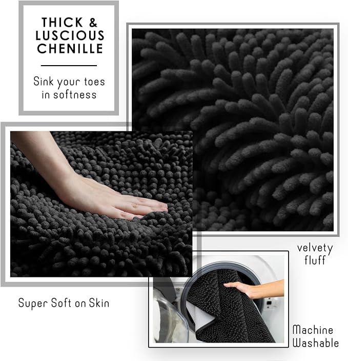 Hearth & Harbor Bathroom Rugs, Chenille Bath Mat - Machine Washable Bath Mats for Bathroom Non-Slip Backing Rubber, Quick Dry Bathroom Mat