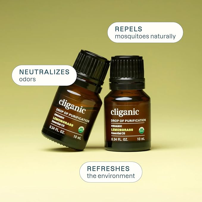 Cliganic USDA Organic Lemongrass Essential Oil - 100% Pure Natural Undiluted, for Aromatherapy Diffuser | Non-GMO Verified