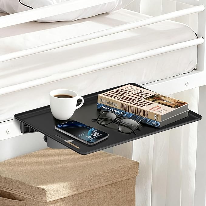 Bedside Shelf for Bunk Bed & Dorm, College Essentials, Loft Bed, Floating Desk Tray, Bedside Caddy with Storage, Loft Nightstand Decor - Cable Organizer, Black