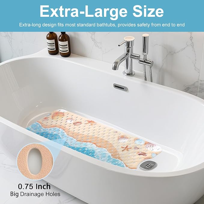 Shower Mat Non Slip, Yonala Premium Anti Slip Stylish Bath Tub Mat, 40 x 16 Inch Extra Large Bathtub Mat with Suction Cups and Drain Holes, Machine Washable