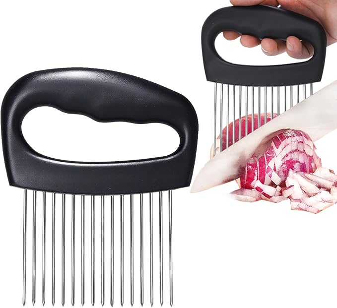JAYVAR Extra-Large Onion Holder for Slicing, 304 Stainless Steel Onion Cutter Vegetable Chopper, Extra-Large Tomato Slicer with 16 Long Needles, Potato Slicer, Meat Tenderizer, Food Slicing Guide