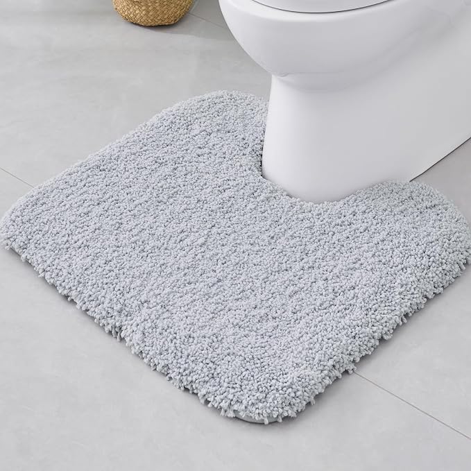 Disolla Toilet Mat 22x24 - Non Slip Fluffy U-Shaped Contour Rug, Ultra-Soft Plush Toilet Floor Mat, Absorbent & Machine Washable, Silver Grey