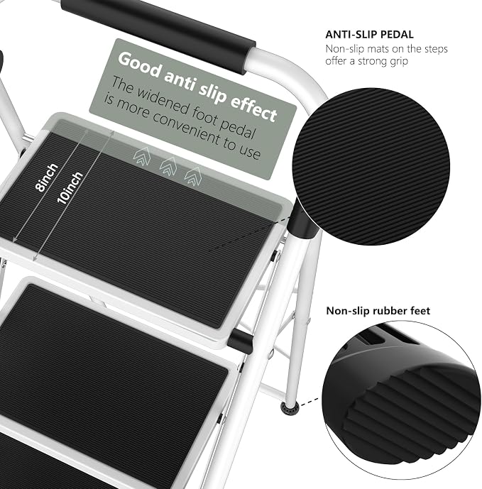 Simple Deluxe 4 Step Ladder, Step Stool Foldable, 800lbs Portable Ladder with Wide Anti-Slip Pedal, Step Stool for Adults, Lightweight Step Ladder for Home Kitchen and Outdoor, Black&White