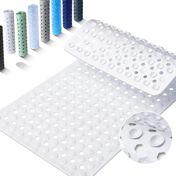 Yimobra Bathtub Mat Non Slip, 27.5"X15.5" Machine Washable Shower Floor Mat, Soft on Feet, Bathmat with Drain Holes and Suction Cups, Bathroom Essentials, White