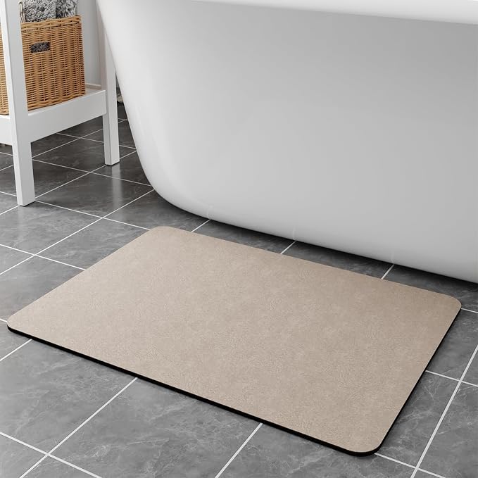 Bath Mat Rug 32x17 - Diatomaceous Earth Quick Dry Absorbing Tub and Shower Mat, Non Slip Thin Mat Fit Under Door, Taupe