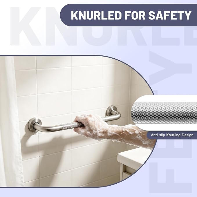 24 Inch Shower Grab Bar, Brushed Nickel Anti Slip Safety Bars, 304 Stainless Steel Bathroom Handrail, Handicap Grab Bars for Wall, Shower Grip Handle for Seniors Elderly Injury Assist Bath (1.25" Dia)