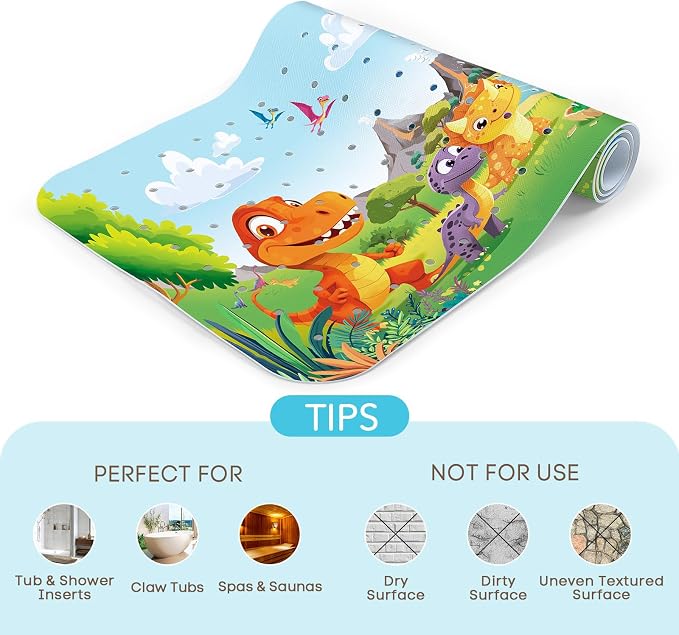 SHUCHING Baby Dinosaur Bath Mat for Tub Non Slip-40 X 16 Inch, Bathtub Mat Non Slip for Kids Baby, Toddler Long Shower Mat for Bathroom Mold Free, Machine Washable