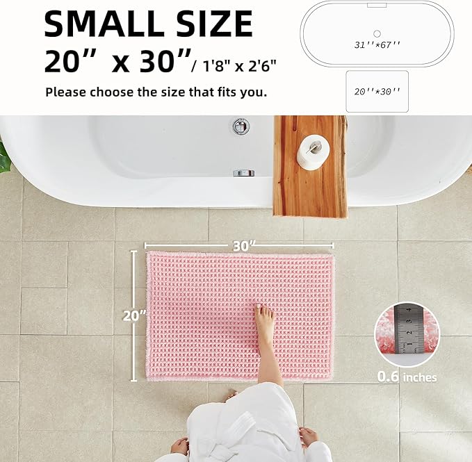 TYUU Light Peachy Pink Bathroom Rugs, Waffle Bath Mat Non Slip Washable Quick Dry Cute Bath Mat Boho Farmhouse Bathroom Decor, 30"x20" Light Peachy Pink
