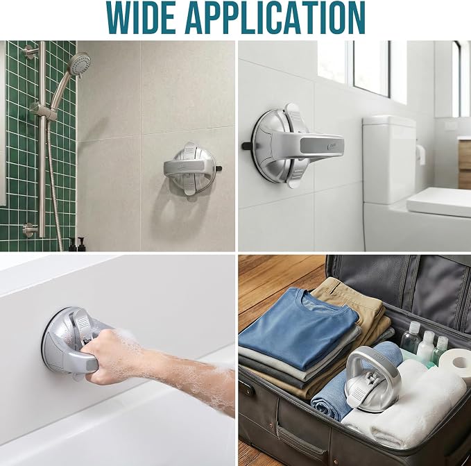 TAILI Grab Bars for Bathtubs and Showers,2 Pack Shower Handles for Elderly Suction,Shower Bar with Upgraded Rubber Suction Cups,Safety Grip for Senior, No Drilling Removable Waterproof, Silver