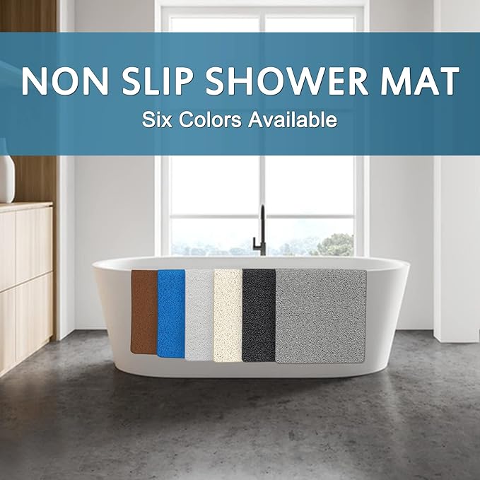 godehone Shower Mats Non Slip Without Suction Cups, PVC Loofah Bathroom Mats, Loofah Mats for Shower and Bathroom, Quick Drying, 17.1× 59 Inch, Grey