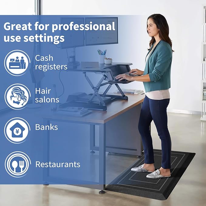 UKISS 9/10"" Extra Thick Cushioned Anti Fatigue Kitchen Mat, Waterproof High Density Foam Standing Desk Mat, Non-Slip Ergonomic Comfort Mat for Kitchen, Office,Workstation (Black, 20" X 32")