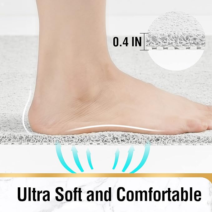 HITSLAM Non Slip Bathtub Mat 40 x 20 Inch, Extra Long Bath Mat for Tub, Soft PVC Loofah Shower Floor Mat with Drain, Quick Drying Bathroom Tub Mat for Wet Area, Without Suction Cup, White