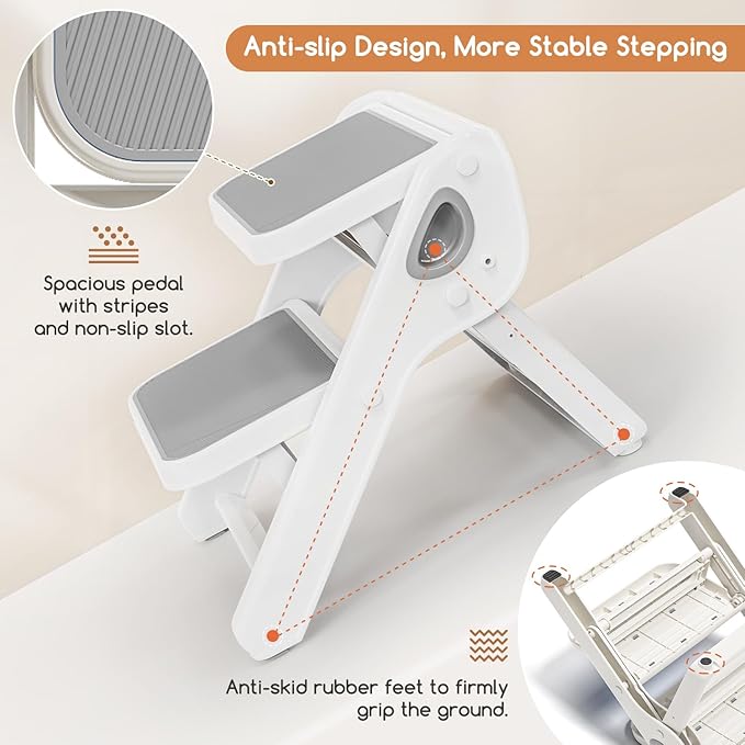 MoreFeel Foldable Toddler Step Stool for Bathroom Sink - 2-Step Kids Stool for Potty Training, Kitchen Counter & Bedroom, Sturdy Non-Slip Child Safety Stool Helper