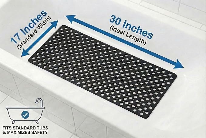 Nonslip Bathtub Mat Extra Soft TPE Bath Mat for Kids, Machine Washable Bathroom Shower Mat(Black, 30L x 17W Inch)