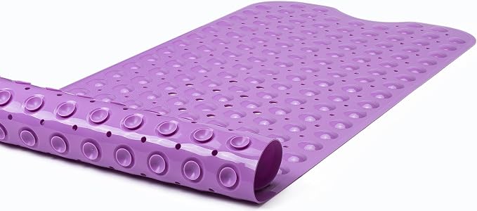 Extra-Long Non-Slip Bathtub & Shower Mat 39”x16” (Smooth/Non-Textured Tubs Only) Safe, Clean, Machine-Washable, Superior Grip&Drainage, Vinyl, Opaque Purple