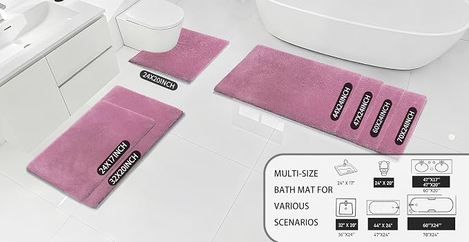 MINIDEAR Toilet Rugs 24x20 - U Shaped Pink Thick Memory Foam Contour Rugs,Ultra Soft & Plush Fluffy, Non-Slip, Quick Dry, Absorbent Washable Floor Microfiber Mat for Home Decor Accessories