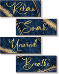 ONIZHITY 4 Pcs Blue and Gold Bathroom Decor Navy Blue Gold Wall Decor Relax Soak Unwind Breathe Wooden Rustic Marble Style Versatile Bathroom Accessories for Bedroom Living Room Decor(10X4)