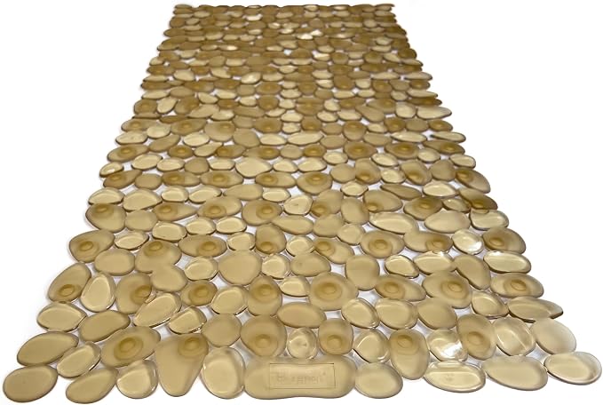 “Pebbles” Non-Slip Bathtub/Shower Mat 27.5”x14” Rectangular, Non-Toxic, Safe, Clean, Machine-Washable, Superior Grip & Drainage, Vinyl, for Smooth Floors ONLY, Transparent Light Brown
