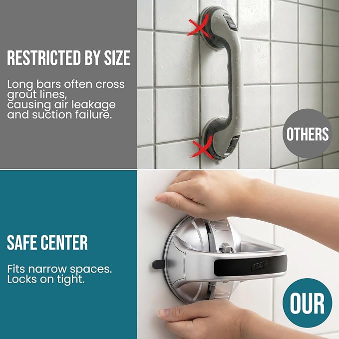 TAILI Grab Bars for Bathtubs and Showers,2 Pack Shower Handles for Elderly Suction,Shower Bar with Upgraded Rubber Suction Cups,Safety Grip for Senior, No Drilling Removable Waterproof, Black