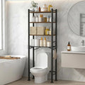 GloTika 4-Tier Over Toilet Storage with Anti-Tilt Safety System - 150lb Total Capacity Metal Bathroom Shelves Including Paper Holder & 4 Hooks, Space Saving Above Commode Organizer (69.3" H, Brown)