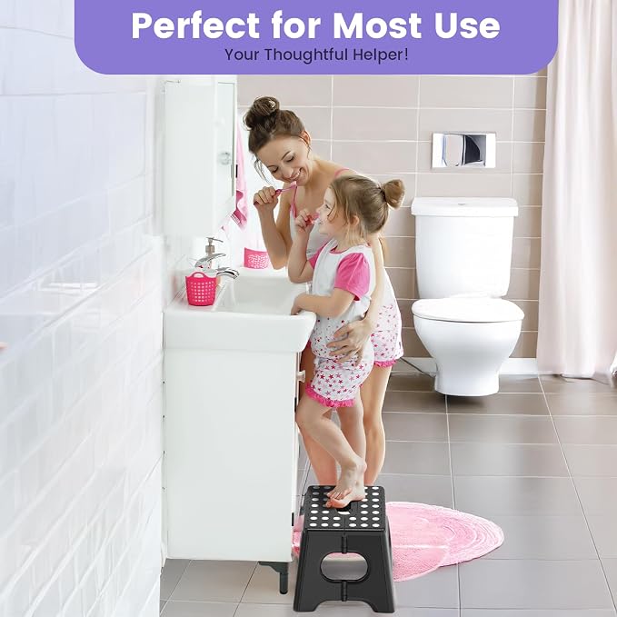 HBTower Folding Step Stool 9 Inch - Holds 600 lb, Non-Slip Surface & Carry Handle - Sturdy Step Stool for Kids, Toddlers & Adults - Compact Foldable Foot Stool for Kitchen, Bathroom, Bedroom, Outdoor