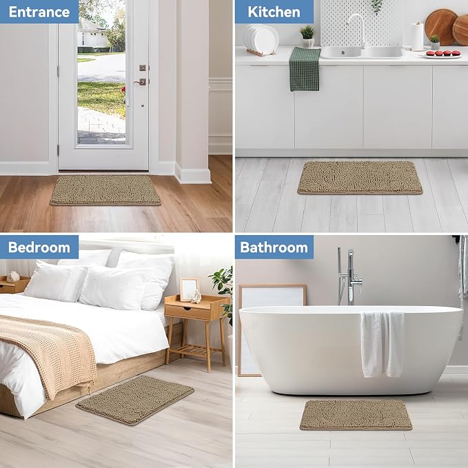 Bcoimo 30x20 Chenille Bath Mat – Non-Slip with Backing Bath Rug Ultra-Absorbent and Machine Washable Bathroom Mat Quick-Dry Design. Ideal for Bathroom Shower and Tub Areas