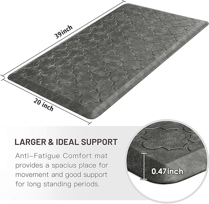 WISELIFE Kitchen Mat Cushioned Anti Fatigue Floor Mat,20"x39", Thick Non Slip Water Resistant Kitchen Rugs and Mats,Heavy Duty Foam Standing Mat for Kitchen,Floor,Home,Desk,Sink, Grey